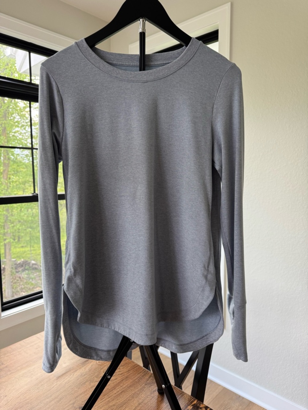 Athleta Gray-blue Long-Sleeve Crewneck Top